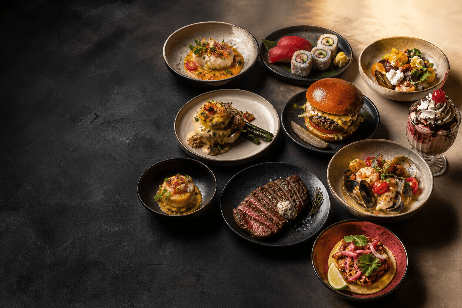 Selección de platos presentada para una web gastronómica